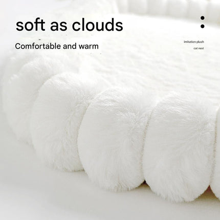 White Plush Cat Window Hammock with Strong Suction Cups, Faux Rabbit Fur Pet Bed for Cats and Small Dogs, Space-Saving Foldable Hanging Cat Perch for Sunbathing and Relaxation.