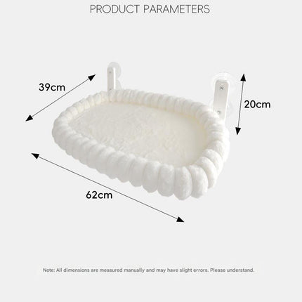 White Plush Cat Window Hammock with Strong Suction Cups, Faux Rabbit Fur Pet Bed for Cats and Small Dogs, Space-Saving Foldable Hanging Cat Perch for Sunbathing and Relaxation.