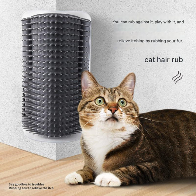 Grey Cat Corner Grooming Brush Set, 2-Piece Wall-Mounted Self-Groomer with Catnip, 288 & 314 Bristles, No-Shed Design for Scratching & Itch Relief, Large & Small Size Pet Grooming Tool.