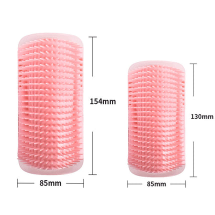 Pink Cat Corner Grooming Brush Set, 2-Piece Wall-Mounted Self-Groomer with Catnip, 288 & 314 Bristles, No-Shed Design for Scratching & Itch Relief, Large & Small Size Pet Grooming Tool.