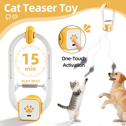 Electric Interactive Cat Teaser with Remote Control & Door Clip – Dual-Mode Swinging & Rotating Motion, Auto 15-Minute Play, Safe ABS Material, Includes 4 Tail Toys, for Cats & Small Pets.