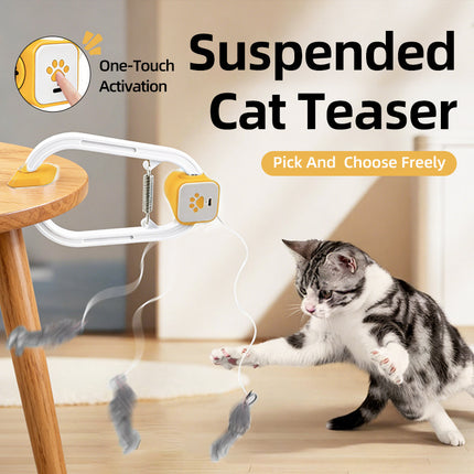 Electric Interactive Cat Teaser with Remote Control & Door Clip – Dual-Mode Swinging & Rotating Motion, Auto 15-Minute Play, Safe ABS Material, Includes 4 Tail Toys, for Cats & Small Pets.