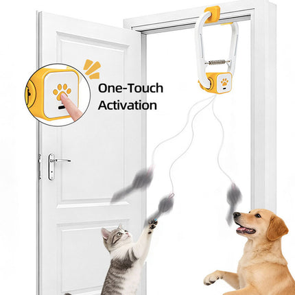 Electric Interactive Cat Teaser with Remote Control & Door Clip – Dual-Mode Swinging & Rotating Motion, Auto 15-Minute Play, Safe ABS Material, Includes 4 Tail Toys, for Cats & Small Pets.