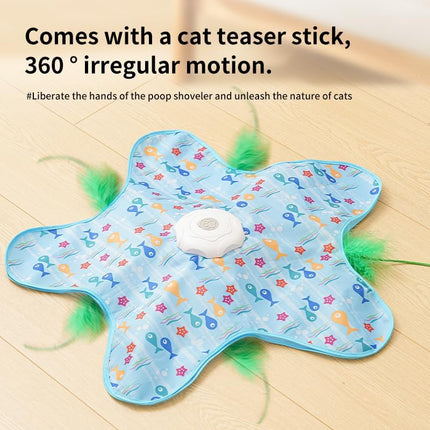 Automatic Cat Hunting Game Mat with 360° Teaser Wand, USB-C Rechargeable Interactive Pet Toy for Indoor Cats, Self-Entertainment Hide-and-Seek Play Mat, Durable Fabric & ABS Construction(Five-pointed fish design).
