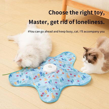 Automatic Cat Hunting Game Mat with 360° Teaser Wand, USB-C Rechargeable Interactive Pet Toy for Indoor Cats, Self-Entertainment Hide-and-Seek Play Mat, Durable Fabric & ABS Construction(Five-pointed fish design).