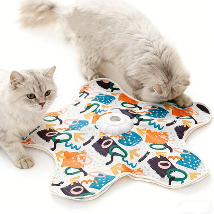Automatic Cat Hunting Game Mat with 360° Teaser Wand, USB-C Rechargeable Interactive Pet Toy for Indoor Cats, Self-Entertainment Hide-and-Seek Play Mat, Durable Fabric & ABS Construction(Five-pointed star, beige).