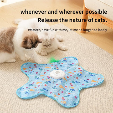Automatic Cat Hunting Game Mat with 360° Teaser Wand, USB-C Rechargeable Interactive Pet Toy for Indoor Cats, Self-Entertainment Hide-and-Seek Play Mat, Durable Fabric & ABS Construction(Five-pointed star, beige).