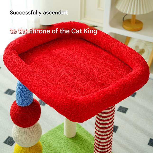 Colorful U-Shaped Cat Tree with Sisal Scratching Posts, Multi-Level Perch & Hanging Ball Toy - Compact Cat Climbing Frame for Small Spaces, Durable Fabric & Wood Construction for Kittens & Adult Cats.