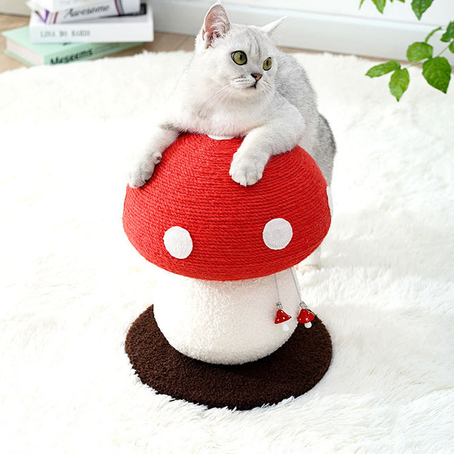 Red Mushroom Cat Tree with Sisal Scratching Post - Large Vertical Cat Climber, Durable Scratch-Resistant Design with Hanging Toys, Stylish Home Decor for Indoor Cats(340mm*280mm).