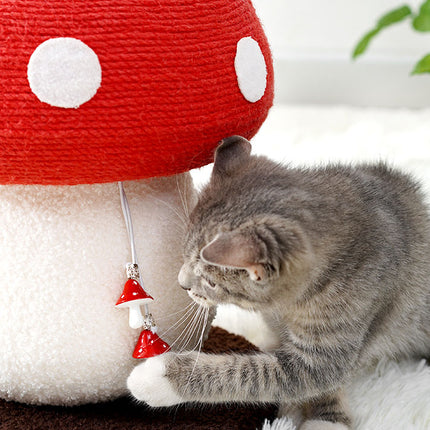 Red Mushroom Cat Tree with Sisal Scratching Post - Large Vertical Cat Climber, Durable Scratch-Resistant Design with Hanging Toys, Stylish Home Decor for Indoor Cats(340mm*280mm).