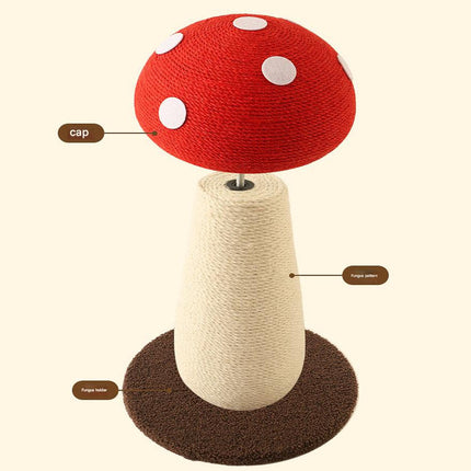 Red Mushroom Cat Tree with Sisal Scratching Post - Large Vertical Cat Climber, Durable Scratch-Resistant Design with Hanging Toys, Stylish Home Decor for Indoor Cats(500mm*350mm).