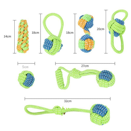 7-Piece Orange-yellow Durable Cotton Rope Dog Toy Set - Washable Knotted Ball & Tug Toys for Aggressive Chewers, Interactive Teeth Cleaning Pet Toy for Small to Medium Dogs & Cats.
