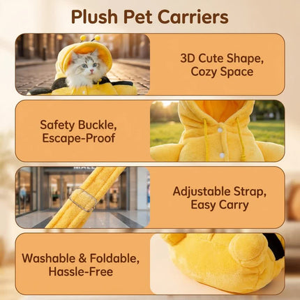 L Size Cute Bear Windproof Insulated Pet Shoulder Bag with Security Buckle - Soft Reversible Flannel Tote for Small Dogs & Cats Up to 2KG.
