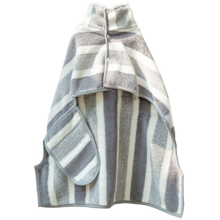 Grey Stripes Super Absorbent Pet Bathrobe with Waist Belt & Neck Snap - Full Coverage Quick-Drying Towel for Dogs & Cats (M Size).
