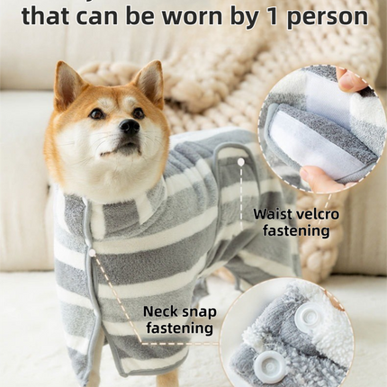 Brown Stripes Super Absorbent Pet Bathrobe with Waist Belt & Neck Snap - Full Coverage Quick-Drying Towel for Dogs & Cats (M Size).