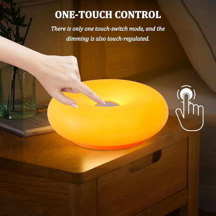 Retro Bauhaus Donut Bedside Lamp - Cordless Vibrant Orange Ambient Light and Sconce with Touch Dimming (USB Rechargeable).