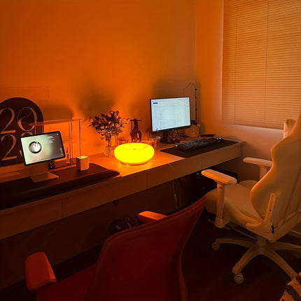 Retro Bauhaus Donut Bedside Lamp - Cordless Vibrant Orange Ambient Light and Sconce with Touch Dimming (USB Rechargeable).