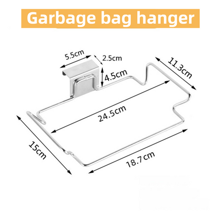 Large Stainless Steel Over-Cabinet Trash Bag Holder with Curved Ear Hook  - Heavy Duty Hanging Waste Bag Support for Home & Office.