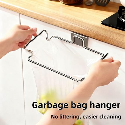 Stainless Steel Wall-Mounted Trash Bag Holder with Curved + V-Sharp Ear Hook  - Heavy Duty Waste Bag Support for Home & Office.