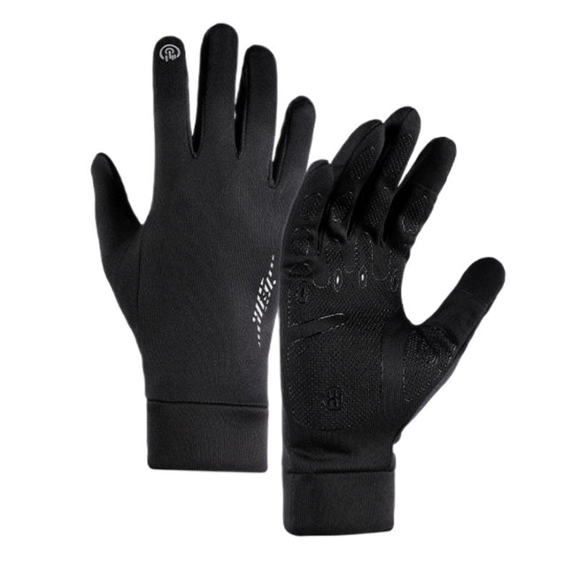 Black Windproof Thermal Sports Gloves with Touchscreen Fingertips & Anti-Slip Palm Grip for Running & Cycling (SD-01 Buckle / M Size)