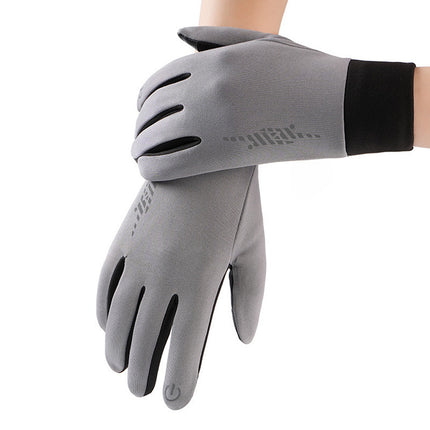 Grey Windproof Thermal Sports Gloves with Touchscreen Fingertips & Anti-Slip Palm Grip for Running & Cycling (SD-01 Wrist-Tighten / L Size).