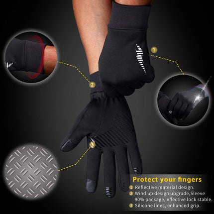 Grey Windproof Thermal Sports Gloves with Touchscreen Fingertips & Anti-Slip Palm Grip for Running & Cycling (SD-01 Wrist-Tighten / L Size).