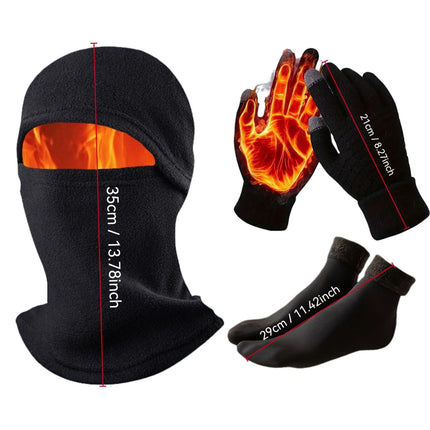 3-in-1 Grey Winter Windproof and Thermal Sport Gear - Fleece Balaclava Hood, Touchscreen Gloves & Insulated Socks.