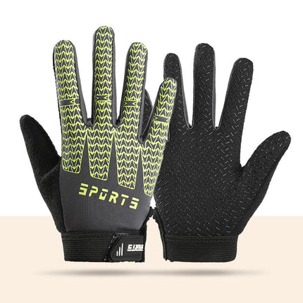 Black and Green Breathable Cycling Gloves for Kids - Non-Slip Silicone Grip, Ice Silk & Shock-Absorbing Sports Mitts (M Size)
