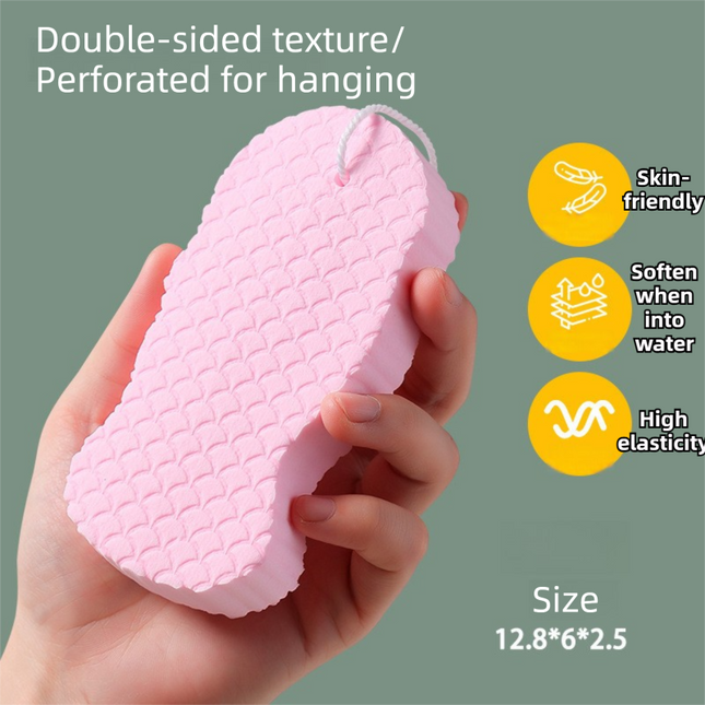 3PCS Pink Nordic Style 3D Fish Scale Exfoliating Sponge - High Elasticity Body Scrubber for Painless Deep Clean.