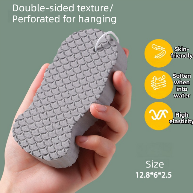 3PCS Grey Nordic Style 3D Fish Scale Exfoliating Sponge - High Elasticity Body Scrubber for Painless Deep Clean.