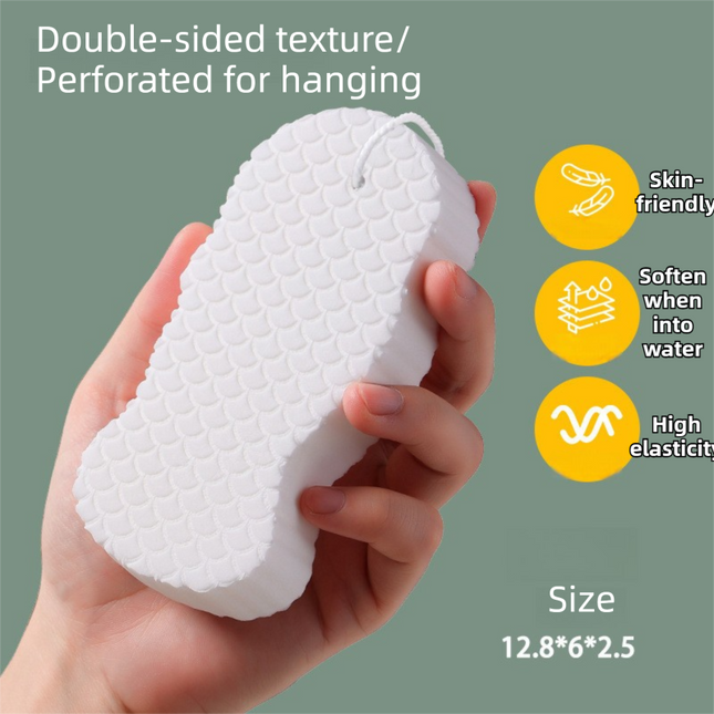 3PCS White Nordic Style 3D Fish Scale Exfoliating Sponge - High Elasticity Body Scrubber for Painless Deep Clean.