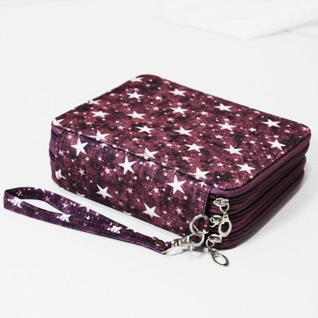 Portable 78-Slot Oxford Cloth Colored Pencil Zipper Case - Large Capacity Sketching & Drawing Stationery Pouch (Red Stars).