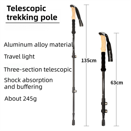 2-Pack Brown Aluminum Alloy Telescopic Trekking Poles with Secure External Lock & Accessory - 3-Section Adjustable Hiking Sticks(65-135cm).