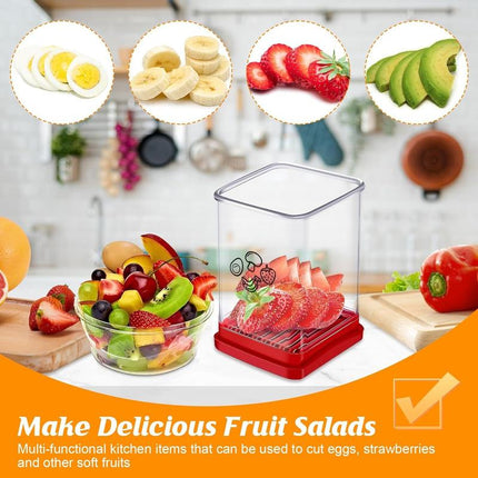 Handheld Fruit & Vegetable Speed Precision Slicer Integrated Safety Push Plate - Kitchen Stainless Steel Quick Multi-Cutter.