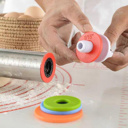 Adjustable Stainless Steel Rolling Pin with 4 Precise Thickness Rings & Clear Measurement Markings.