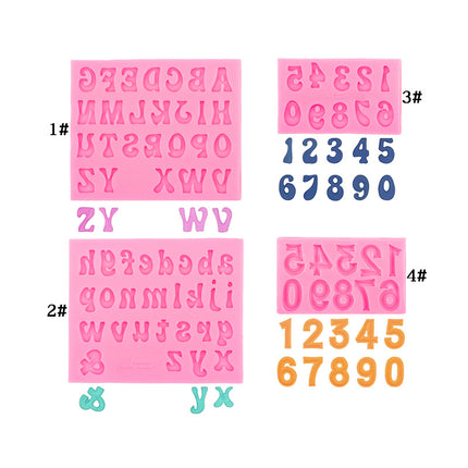 4-Pack Pink Alphabet & Numbers Silicone Fondant Molds - Heat Resistant Cake Decoration & Resin Crafting Tools.