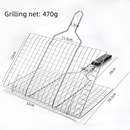 180° Foldable Stainless Steel BBQ Grilling Net Basket with Storage Bag & Secure Lock - Fish, Chicken Wings & Vegetable Barbecue Mesh Clip.