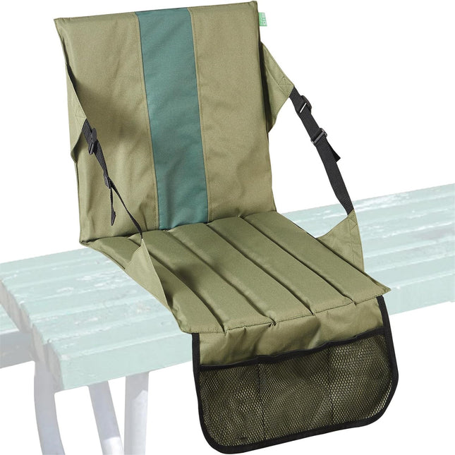 Green Foldable Stadium Seat Cushion with Backrest & Storage Pockets - Portable Roll-Up Outdoor Waterproof Oxford Cloth Bleacher Chair.