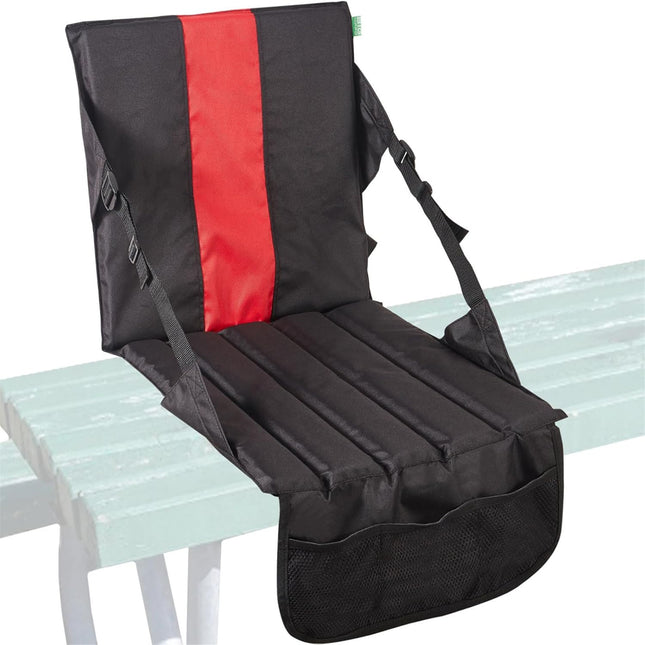 Black Foldable Stadium Seat Cushion with Backrest & Storage Pockets - Portable Roll-Up Outdoor Waterproof Oxford Cloth Bleacher Chair.