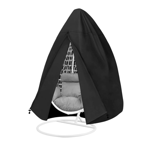 Black Heavy Duty Hanging Egg Chair Shield with Windproof Drawstring and Storage Bag - Waterproof & Dustproof Garden Swing Chair Protector (Single Seat 190 x 115 CM).