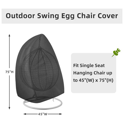 Black Heavy Duty Hanging Egg Chair Shield with Windproof Drawstring and Storage Bag - Waterproof & Dustproof Garden Swing Chair Protector (Single Seat 190 x 115 CM).