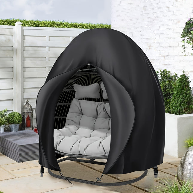 Black Heavy Duty Hanging Egg Chair Shield with Windproof Drawstring and Storage Bag - Waterproof & Dustproof Garden Swing Chair Protector (Double Seat 190 x 115 CM).