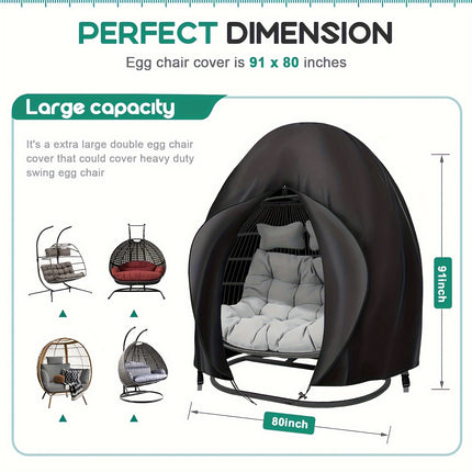 Black Heavy Duty Hanging Egg Chair Shield with Windproof Drawstring and Storage Bag - Waterproof & Dustproof Garden Swing Chair Protector (Double Seat 190 x 115 CM).