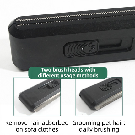 2-in-1 Black Self-Cleaning Pet Grooming Comb - Multi-Functional Stainless Steel Fur Remover for Pets, Furniture, and Clothing.