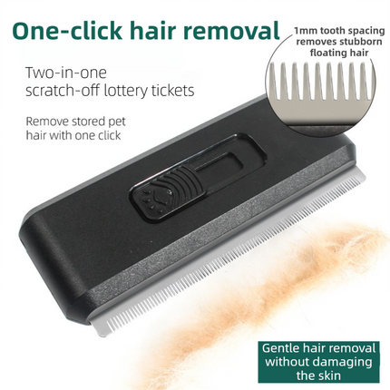 2-in-1 Black Self-Cleaning Pet Grooming Comb - Multi-Functional Stainless Steel Fur Remover for Pets, Furniture, and Clothing.
