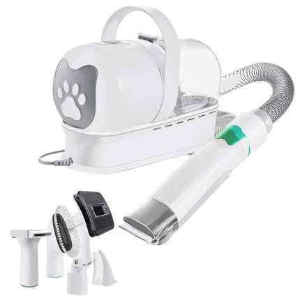 7-in-1 White Multifunctional Pet Grooming Vacuum Kit - Dog Cat Home Barber Shop & Low Noise Shedding Groomer with 1L Large Dust Cup.