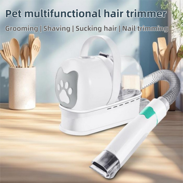 7-in-1 White Multifunctional Pet Grooming Vacuum Kit - Dog Cat Home Barber Shop & Low Noise Shedding Groomer with 1L Large Dust Cup.