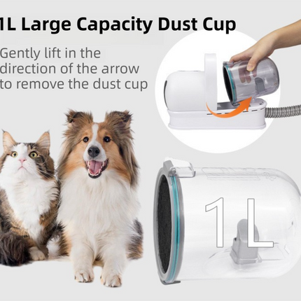 7-in-1 White Multifunctional Pet Grooming Vacuum Kit - Dog Cat Home Barber Shop & Low Noise Shedding Groomer with 1L Large Dust Cup.