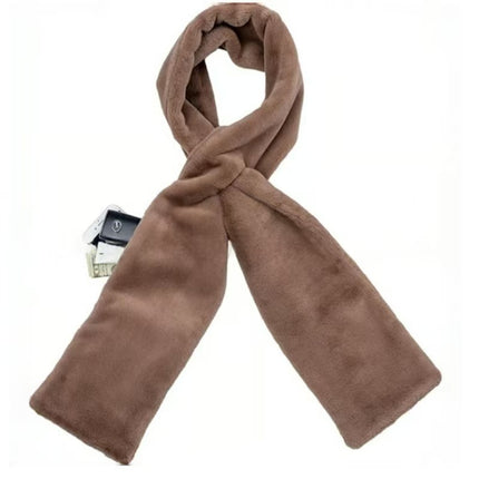 Brown Soft Faux Fur Scarf with 15x20CM Hidden Zipper Pocket - Anti-Theft Travel Scarf  for Phone, Passport and Essentials.