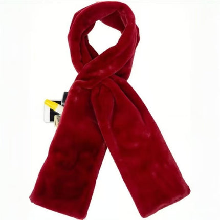 Red Soft Faux Fur Scarf with 15x20CM Hidden Zipper Pocket - Anti-Theft Travel Scarf  for Phone, Passport and Essentials.